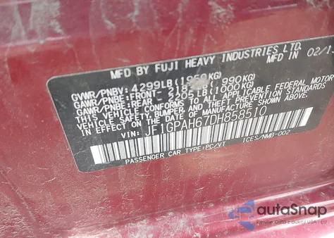 2013 Subaru Impreza 2.0I Limited from USA, damaged, VIN JF1GPAH67DH858510